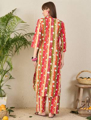 Multicolor printed cotton kurta trouser set 3