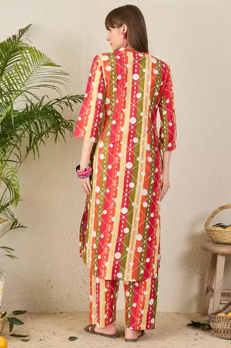 Multicolor printed cotton kurta trouser set