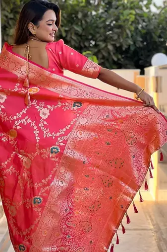 Peach peach woven design zari kanjeevaram saree