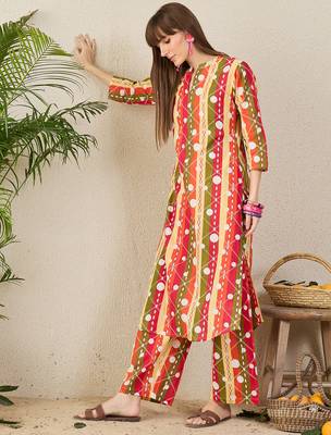 Multicolor printed cotton kurta trouser set 4