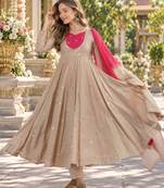 Beige roman silk readymade anarkali suit with embroidery & sequence work