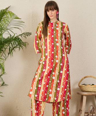 Multicolor printed cotton kurta trouser set 1