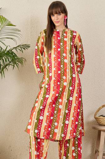 Multicolor printed cotton kurta trouser set