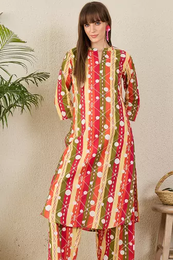 Multicolor printed cotton kurta trouser set