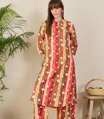 Multicolor printed cotton kurta trouser set