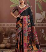 Black ethnic motifs zari silk blend heavy work banarasi saree
