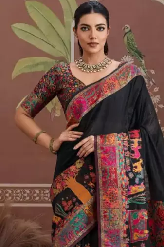 Black ethnic motifs zari silk blend heavy work banarasi saree