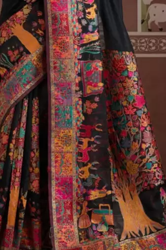 Black ethnic motifs zari silk blend heavy work banarasi saree