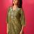 Green embroidered chinon kurta trouser set