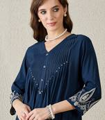 Navy blue printed silk kurta trouser set