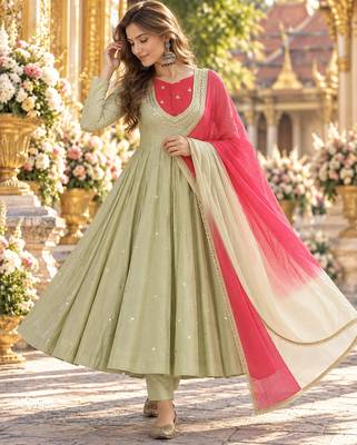 Pista roman silk readymade anarkali suit with embroidery & sequence work 1