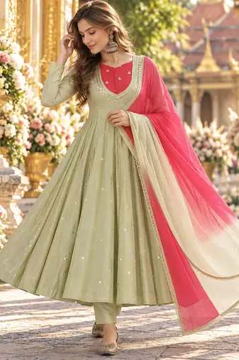 Pista roman silk readymade anarkali suit with embroidery & sequence work