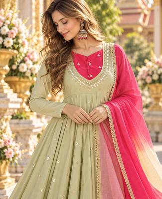 Pista roman silk readymade anarkali suit with embroidery & sequence work 2