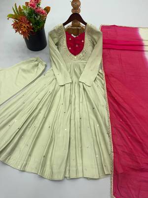 Pista roman silk readymade anarkali suit with embroidery & sequence work 3