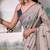Off white floral zari silk cotton handloom saree