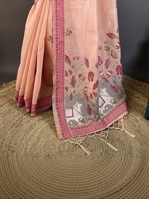 Peach women floral embroidered designer muga saree 4