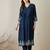 Navy blue printed silk kurta trouser set