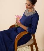 Blue embroidered silk kurta trouser set