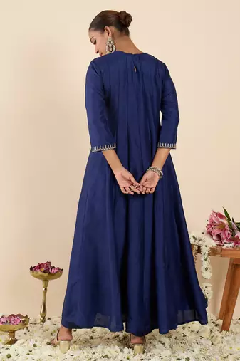 Blue embroidered silk kurta trouser set