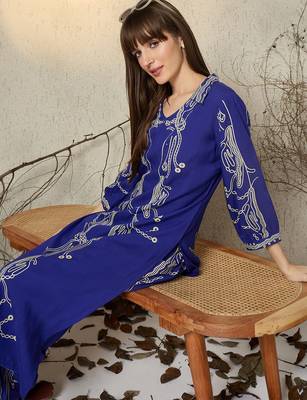 Blue printed viscose rayon kurta trouser set 1