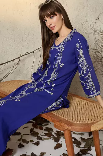 Blue printed viscose rayon kurta trouser set