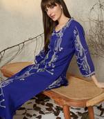 Blue printed viscose rayon kurta trouser set