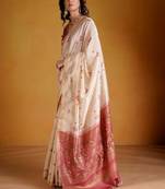 Off white woven design zari art silk designer banarasi saree