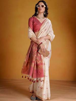 Off white woven design zari art silk designer banarasi saree 2