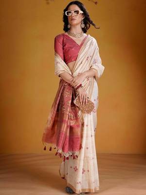 Off white woven design zari art silk designer banarasi saree 3