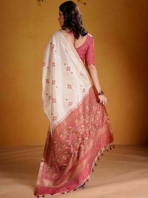 Off white woven design zari art silk designer banarasi saree 5