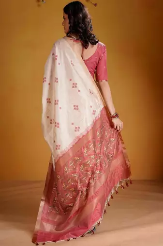 Off white woven design zari art silk designer banarasi saree