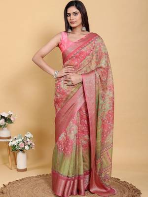 Multicolor vidala clothings elegant floral premium linen-cotton designer saree 1