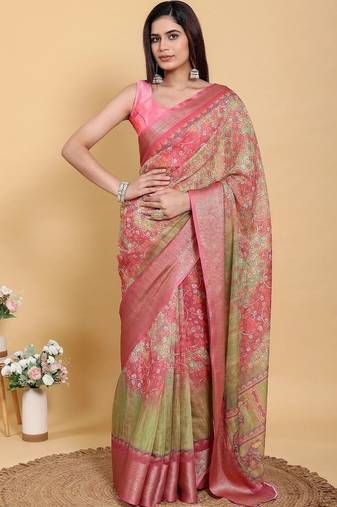Multicolor vidala clothings elegant floral premium linen-cotton designer saree