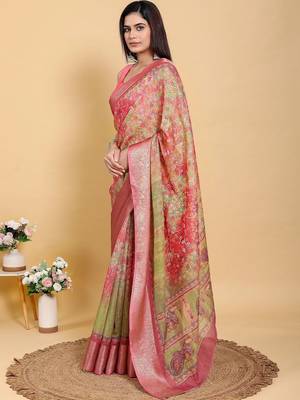Multicolor vidala clothings elegant floral premium linen-cotton designer saree 2