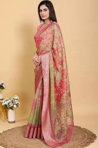 Multicolor vidala clothings elegant floral premium linen-cotton designer saree