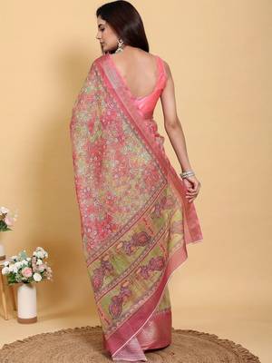 Multicolor vidala clothings elegant floral premium linen-cotton designer saree 3