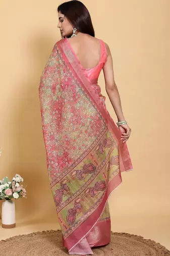 Multicolor vidala clothings elegant floral premium linen-cotton designer saree