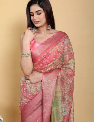 Multicolor vidala clothings elegant floral premium linen-cotton designer saree 4