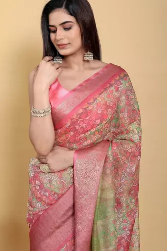Multicolor vidala clothings elegant floral premium linen-cotton designer saree