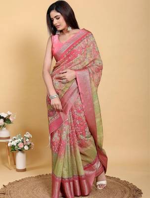 Multicolor vidala clothings elegant floral premium linen-cotton designer saree 5
