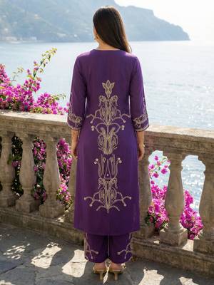 Purple printed viscose rayon kurta trouser set 2