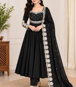 Black roman silk readymade anarkali suit with embroidery & sequence work