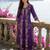 Purple printed viscose rayon kurta trouser set