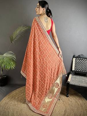 Orange bandhani sequinned silk blend designer bandhani saree 3