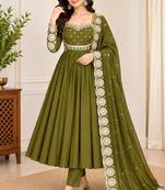 D olive roman silk readymade anarkali suit with embroidery & sequence work