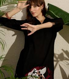 Black printed cotton kurta trouser set