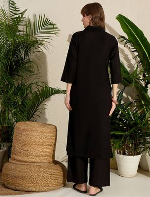 Black printed cotton kurta trouser set 3