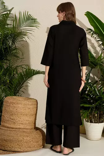 Black printed cotton kurta trouser set