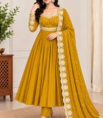 Mustard roman silk readymade anarkali suit with embroidery & sequence work