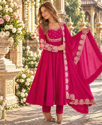 Rani roman silk readymade anarkali suit with embroidery & sequence work 1